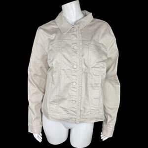 Belle by Kim Gravel Stretch Denim Femme Flutter Ruffle Jacket Sand Bar Medium